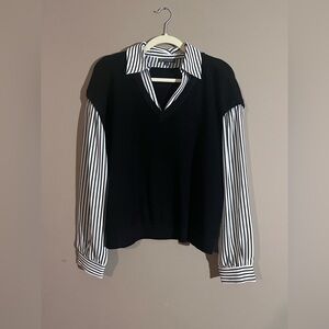Adrianna Papell Black and White Striped Top